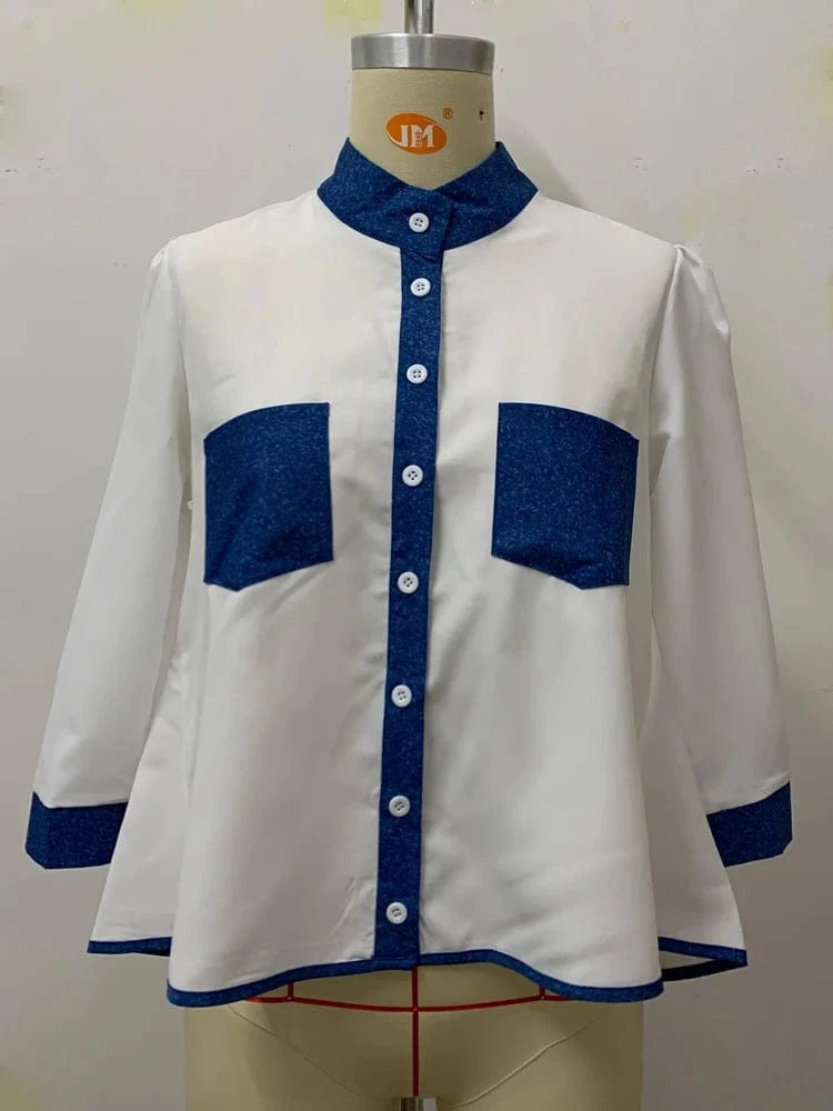 Beautyblue Pockets Shirts Women's High-Low Blouses 2025 New Summer Buttoned A-line Mock Neck Loose Casual Female T-shirts Tops