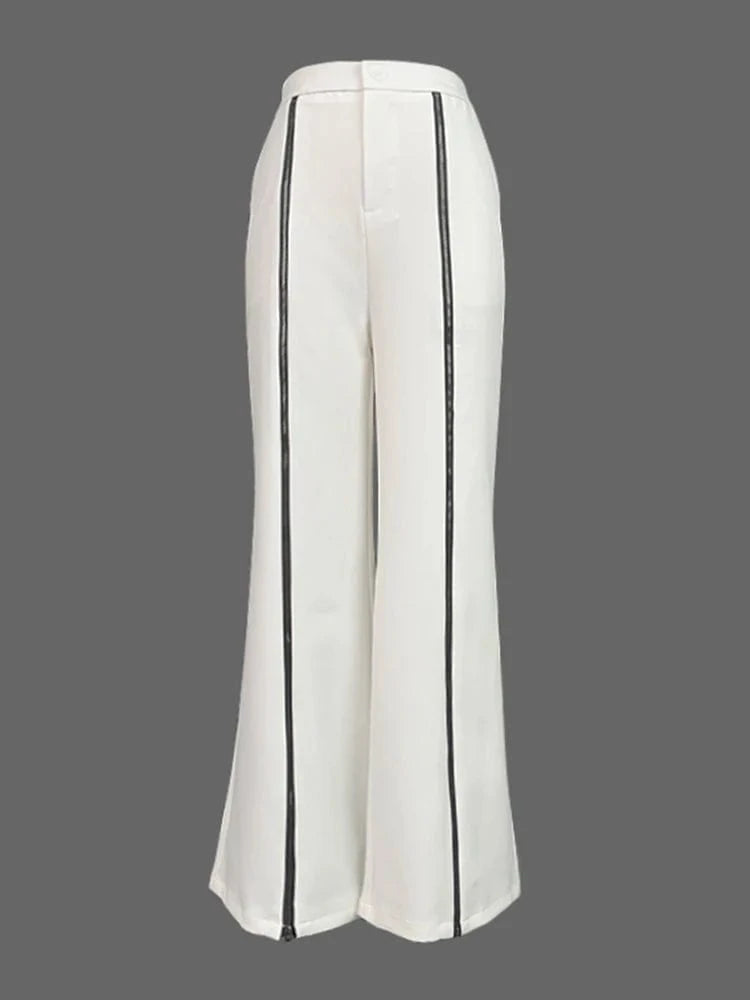 Beautyblue Striped Sports Pants Women Zipper Trousers Summer New White Patchwork High Waist Wide-leg Bottom Office Commute Pant