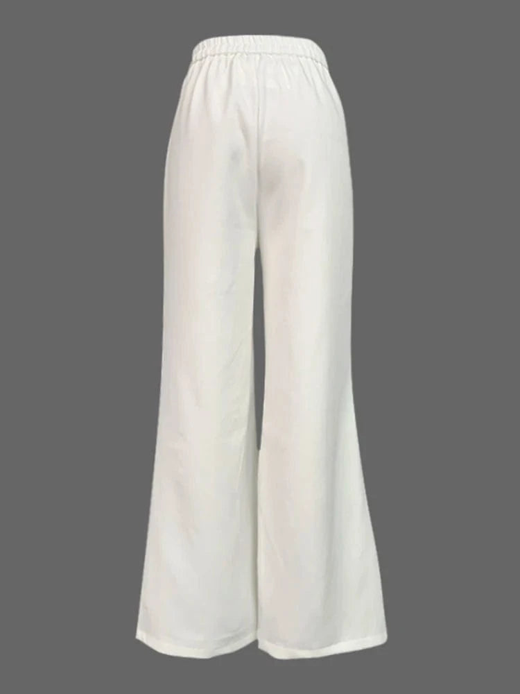 Beautyblue Striped Sports Pants Women Zipper Trousers Summer New White Patchwork High Waist Wide-leg Bottom Office Commute Pant