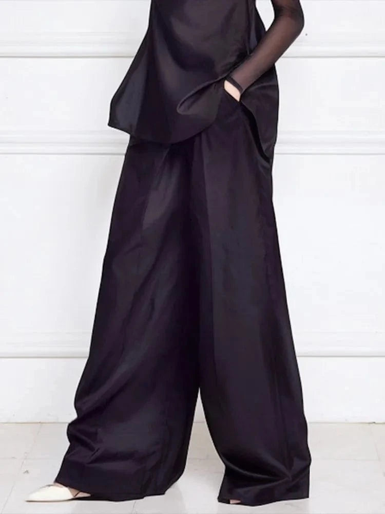 Beautyblue Women Loose Trousers Black Wide Leg Pants 2025 Fashion Spring Pocket Solid Color Casual Floor Mopping Bottoms Female