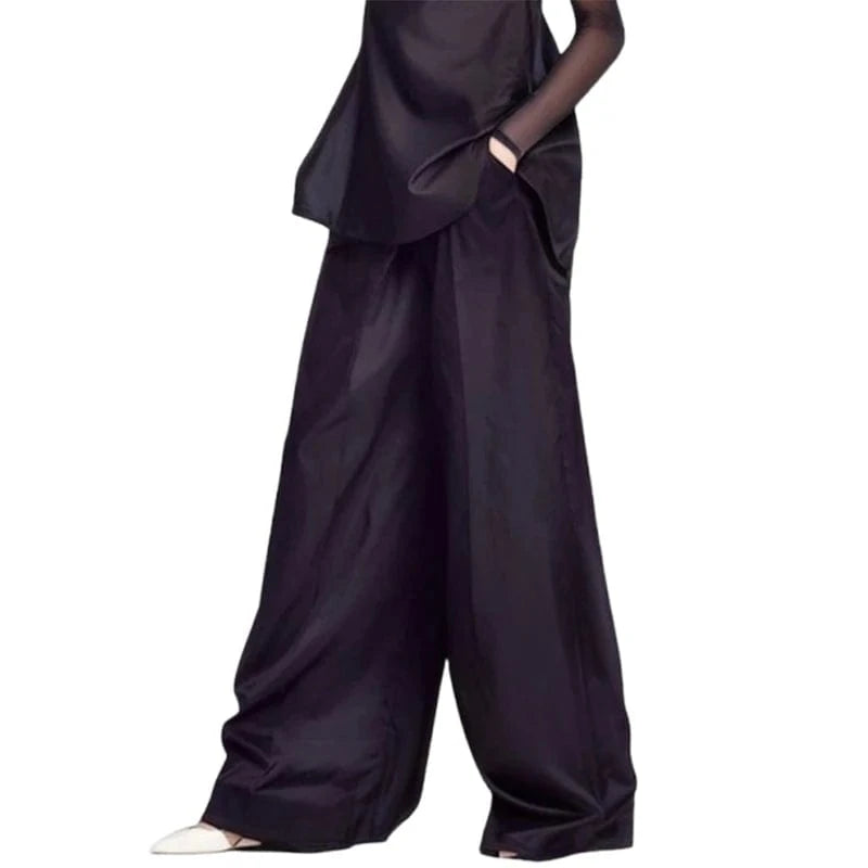 Beautyblue Women Loose Trousers Black Wide Leg Pants 2025 Fashion Spring Pocket Solid Color Casual Floor Mopping Bottoms Female