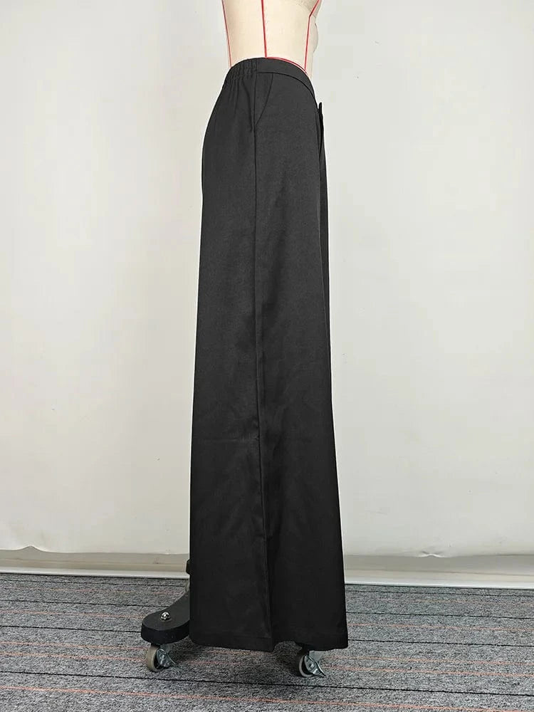 Beautyblue Women Loose Trousers Black Wide Leg Pants 2025 Fashion Spring Pocket Solid Color Casual Floor Mopping Bottoms Female