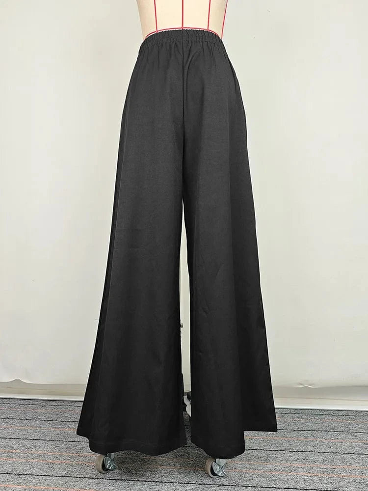 Beautyblue Women Loose Trousers Black Wide Leg Pants 2025 Fashion Spring Pocket Solid Color Casual Floor Mopping Bottoms Female