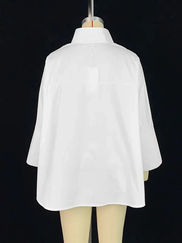 Beautyblue Women's Ubran Blouses White Shirts Tops Fashion Cotton Stand Collar Loose Long Sleeves Buttons Simple Women Clothing