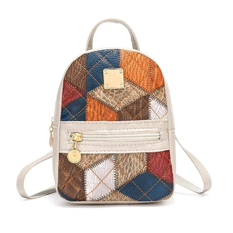 Beige 2025 New Women's Mini Backpack Vintage Geometric Pattern Backpacks Portable Small Schoolbag Shoulder Bag Students Summer Spring