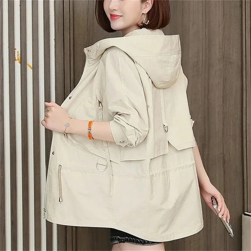 Beige  Lining / M Mother's Windbreaker Women's Spring And Autumn 2023 New Middle-Aged Mother's Loose And Thin Coat Korean Lining Trench Hooded 3XL