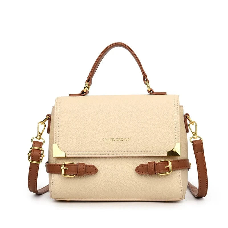 Beige New Fashion Lock Purses And Handbag PU Leather Shoulder Bags Women Handbags Pink Ladies Hand Bags