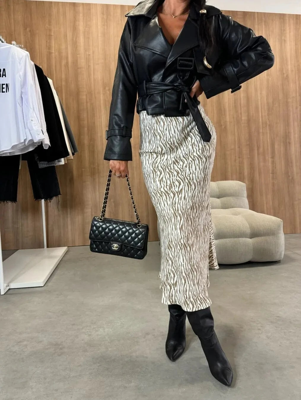 Beige / XXL Autumn Fashion High Waist Slim Fit Printed Women's Skirt