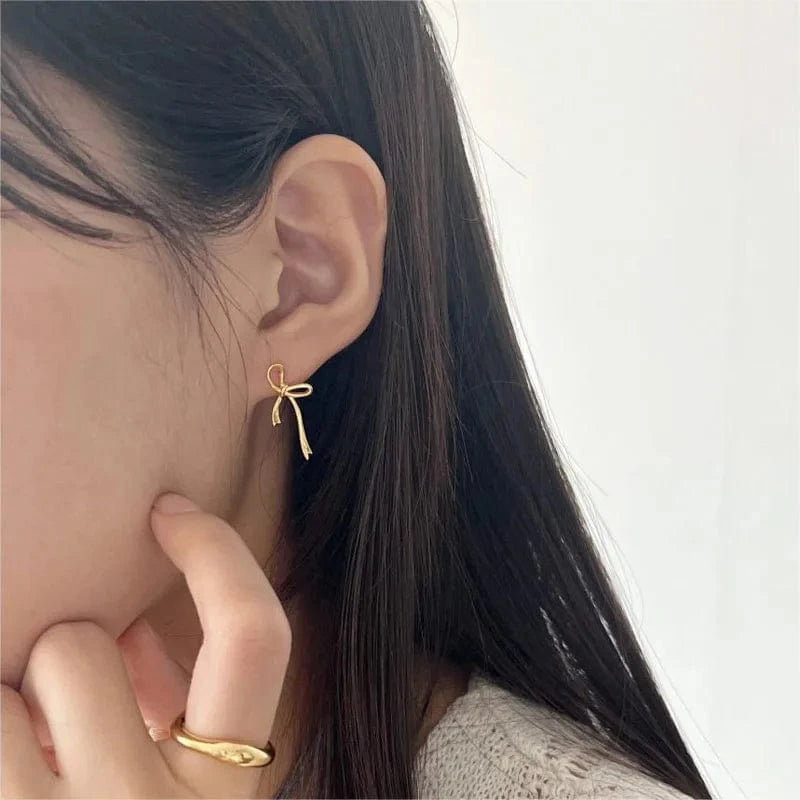 Best Frieds Gifts Jewelry Earrings 925 Sterling Silver Bowknot Shape Silver Gold Stud Earrings Wholesale