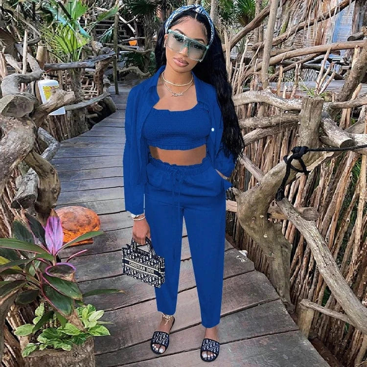best price solid candy color loose hoodie casual trouser Three Piece Set Women Clothing Women Joggers Suits Set