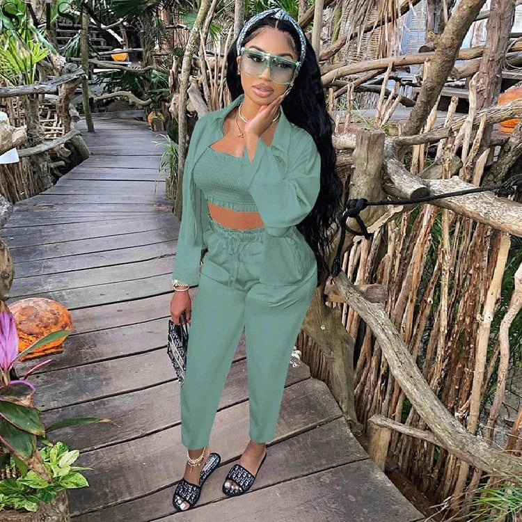best price solid candy color loose hoodie casual trouser Three Piece Set Women Clothing Women Joggers Suits Set