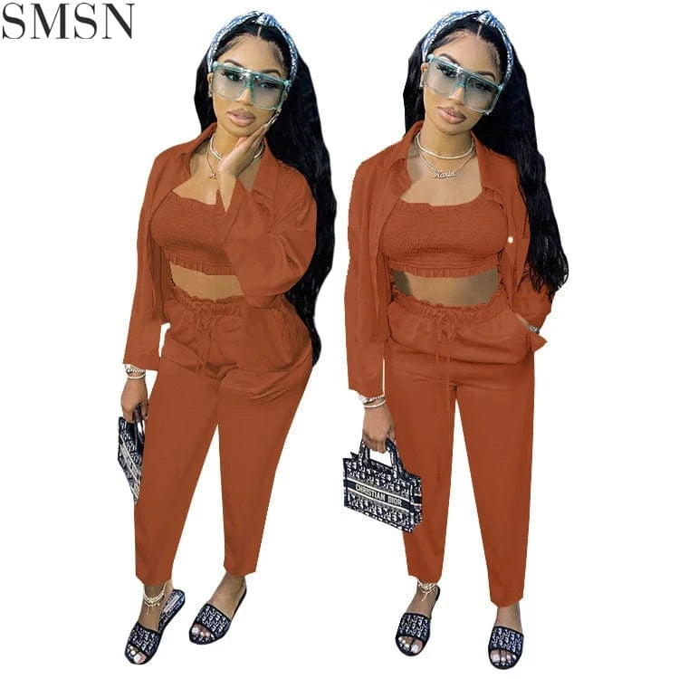 best price solid candy color loose hoodie casual trouser Three Piece Set Women Clothing Women Joggers Suits Set
