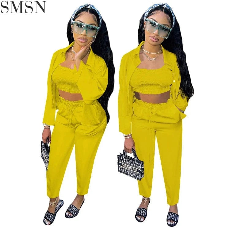 best price solid candy color loose hoodie casual trouser Three Piece Set Women Clothing Women Joggers Suits Set