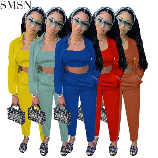 best price solid candy color loose hoodie casual trouser Three Piece Set Women Clothing Women Joggers Suits Set