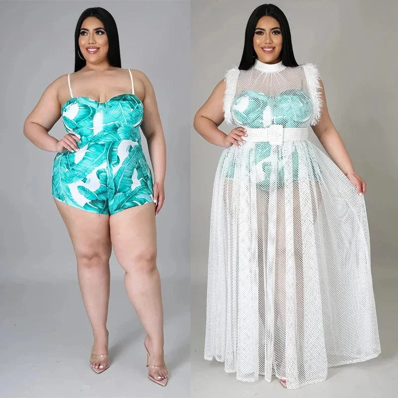 best selling dropshipping products 2024 women's temperament see-through sexy mesh long skirt plus size dress two piece set