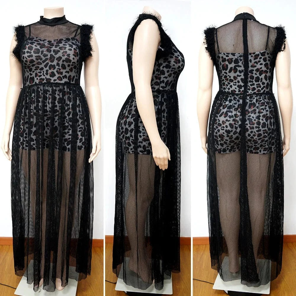 best selling dropshipping products 2024 women's temperament see-through sexy mesh long skirt plus size dress two piece set