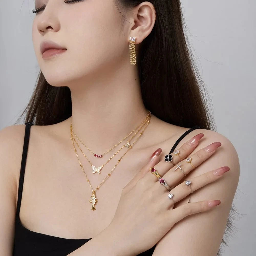 Best Selling Luxury Factory Fancy Bohemia Cross X Shape 925 Sterling Silver Ring Set 5A Cz Cubic Zirconia Rings Jewelry Women