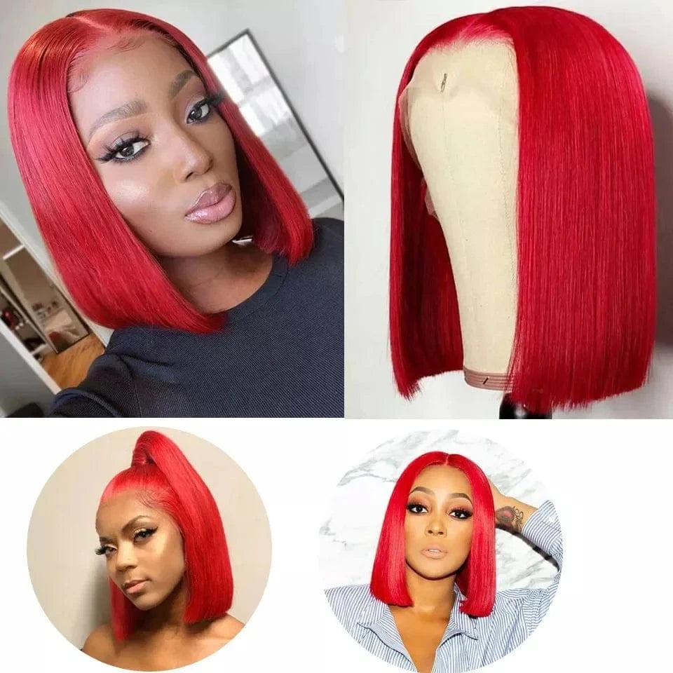 best-selling Red Color short BOBO human hair full frontal lace wig for women
