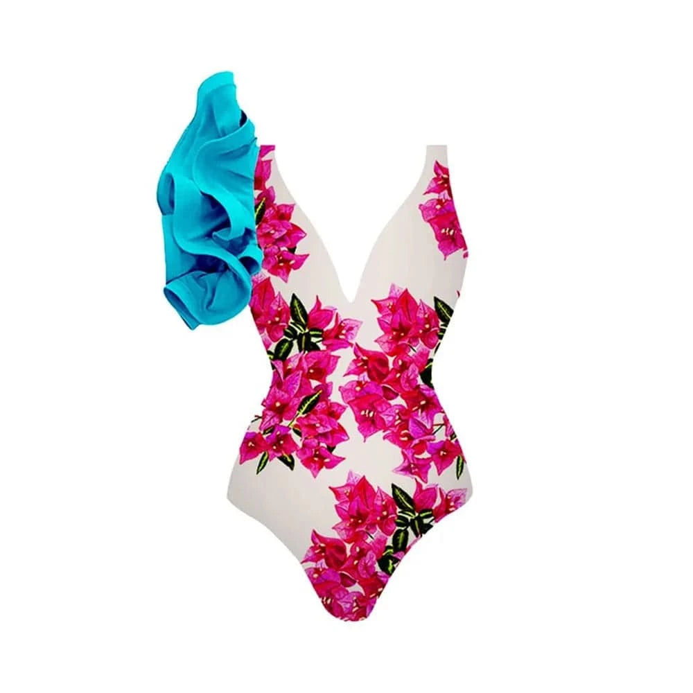 Bestway 2024 New Ruffle Swimsuit floral print One Pieces Bathing Suit and beach Sarong For Women V-Neck swimwear Monokini Skirt