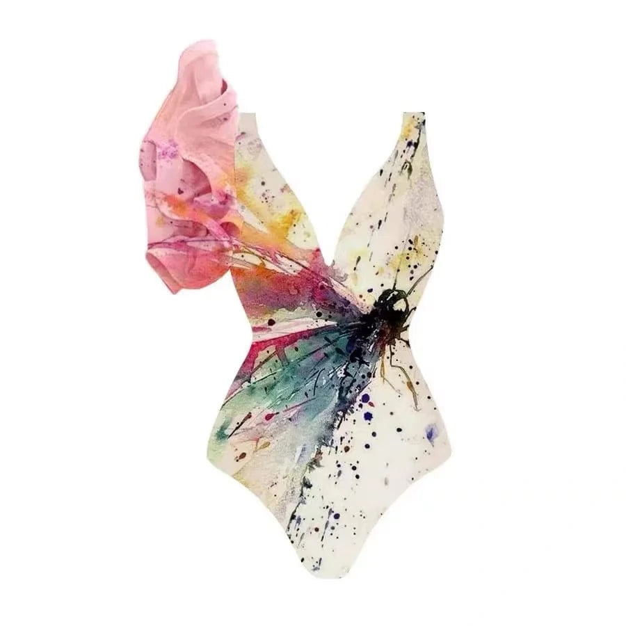 Bestway 2024 New Ruffle Swimsuit floral print One Pieces Bathing Suit and beach Sarong For Women V-Neck swimwear Monokini Skirt