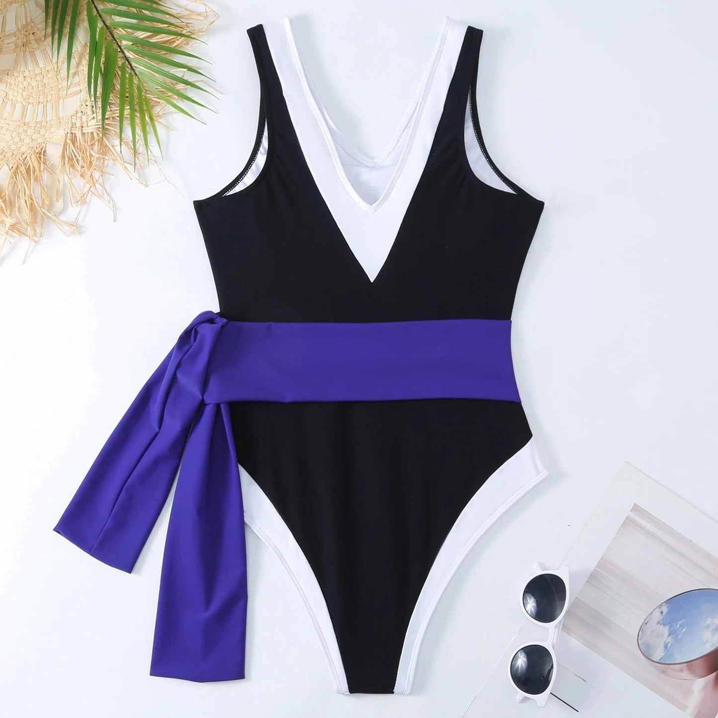 Bestway Manufacture Factory OEM One Piece Swimsuit for Women Bandage V-neck Patchwork Swimwear and Cover Up Skirt Beach Set 2024