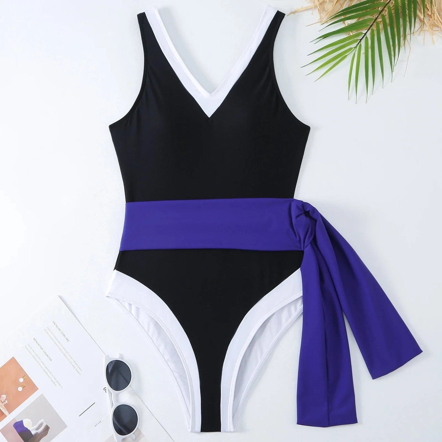 Bestway Manufacture Factory OEM One Piece Swimsuit for Women Bandage V-neck Patchwork Swimwear and Cover Up Skirt Beach Set 2024