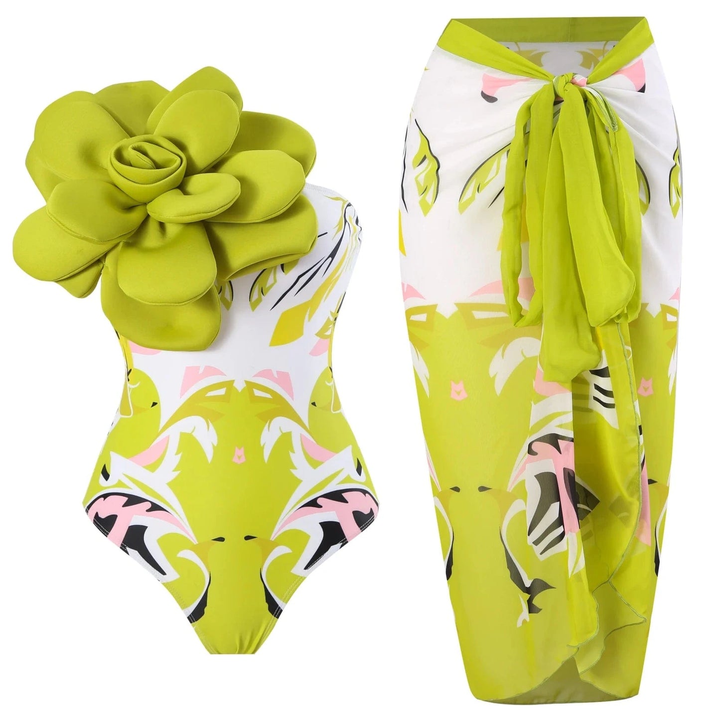 Bestway New Arrivals Big Flower Floral Printed Swimsuit with Beach Skirt Bathing Suit For Women Swimwear 2024 ready to ship OEM