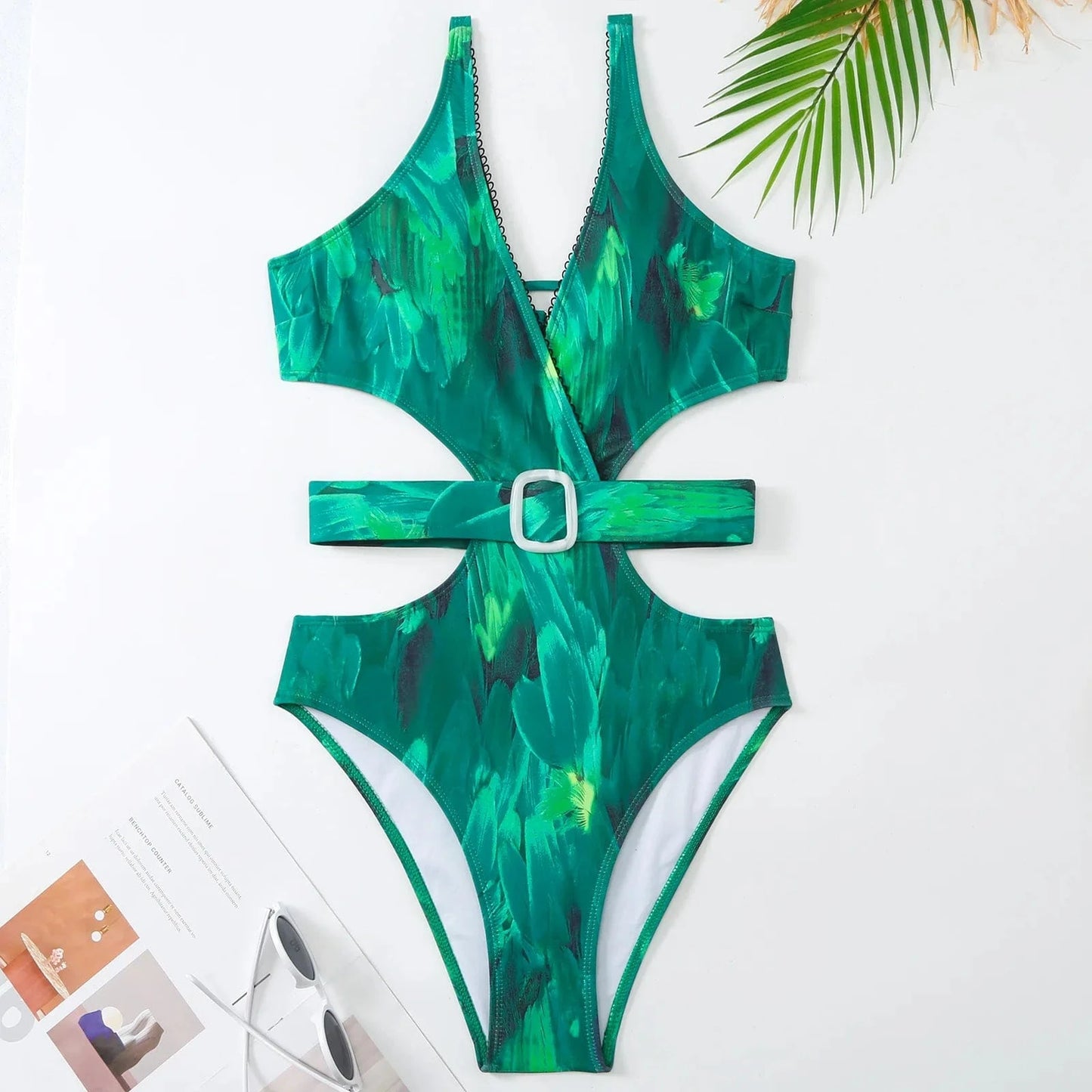 BESTWAYCLOX 2024 new factory digital print one pieces swimsuit Hollow out and Skirt two pieces Beach sets with Belt Swimwear OEM