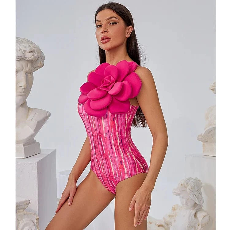 Bestwayclox 3D Flower Strapping One-piece Swimsuit and Skirt for Women Swimwear Female Luxury Beach wear Bathing Suit Stock 2024