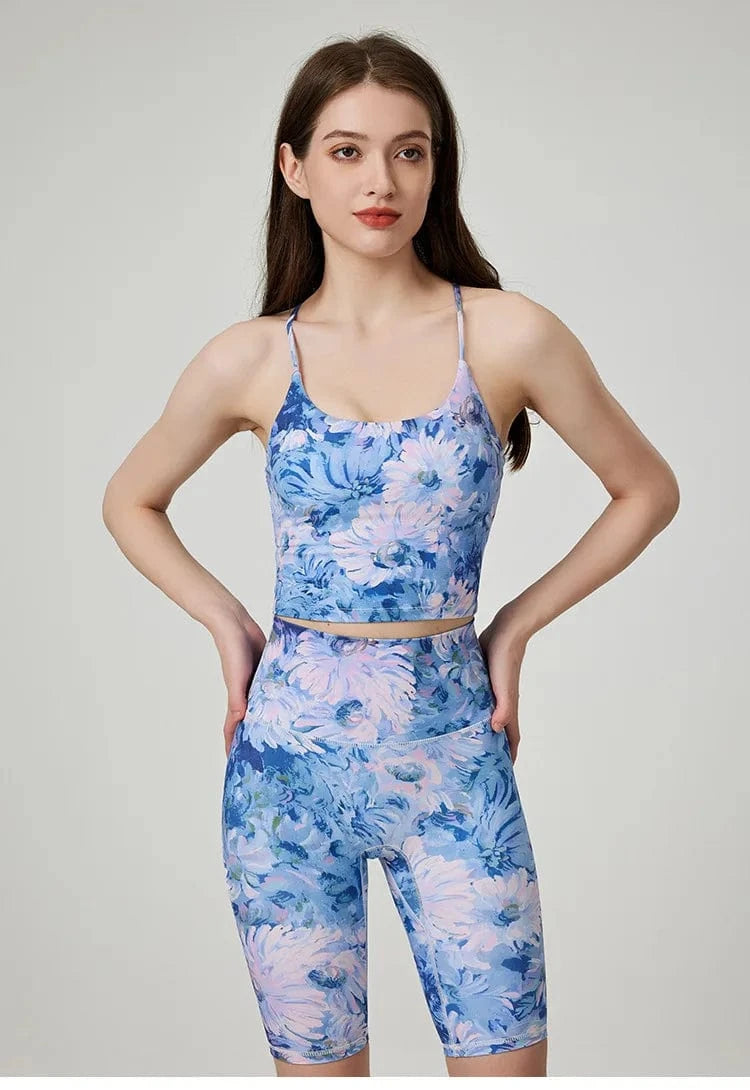 BESTWAYCLOX Romantic Yoga Suit Set Summer Sportswear Shockproof High Strength Fitness Quick Drying Tank Top Yoga Set 2024 custom