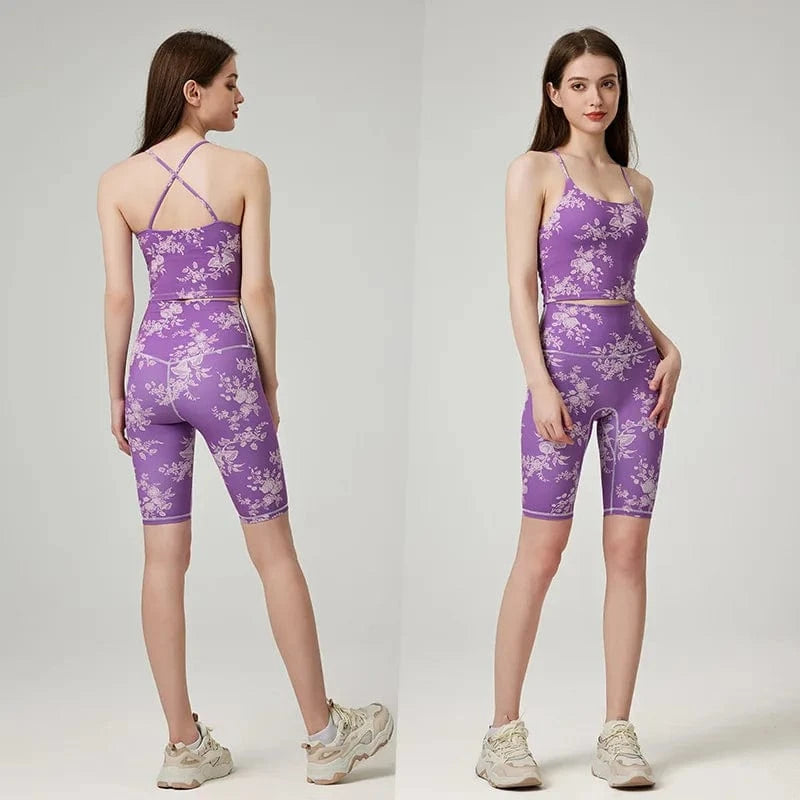 BESTWAYCLOX Romantic Yoga Suit Set Summer Sportswear Shockproof High Strength Fitness Quick Drying Tank Top Yoga Set 2024 custom