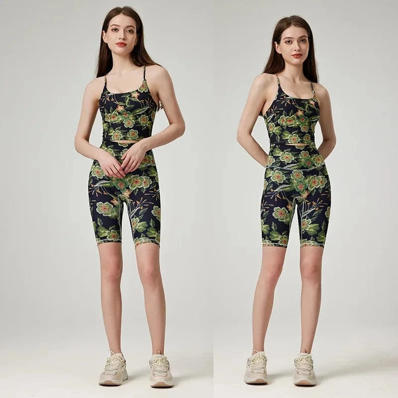 BESTWAYCLOX Romantic Yoga Suit Set Summer Sportswear Shockproof High Strength Fitness Quick Drying Tank Top Yoga Set 2024 custom