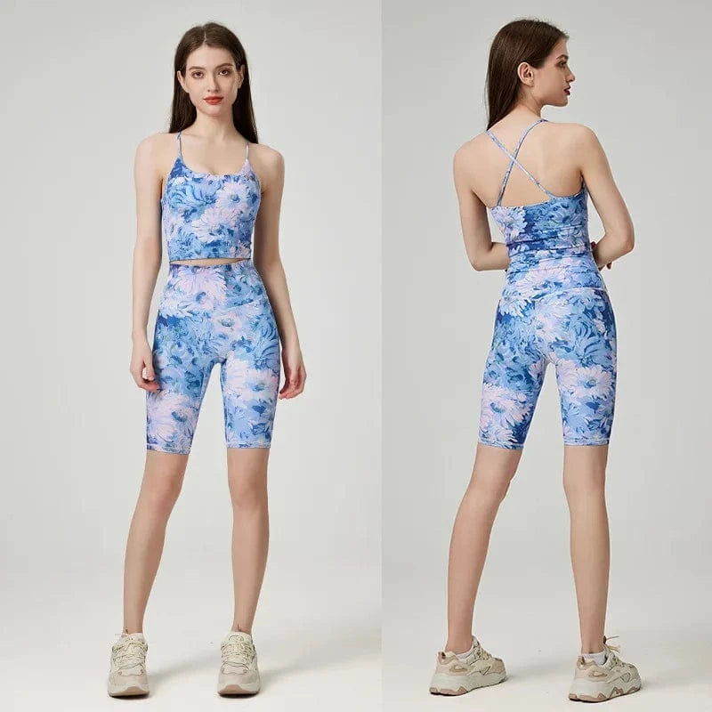 BESTWAYCLOX Romantic Yoga Suit Set Summer Sportswear Shockproof High Strength Fitness Quick Drying Tank Top Yoga Set 2024 custom