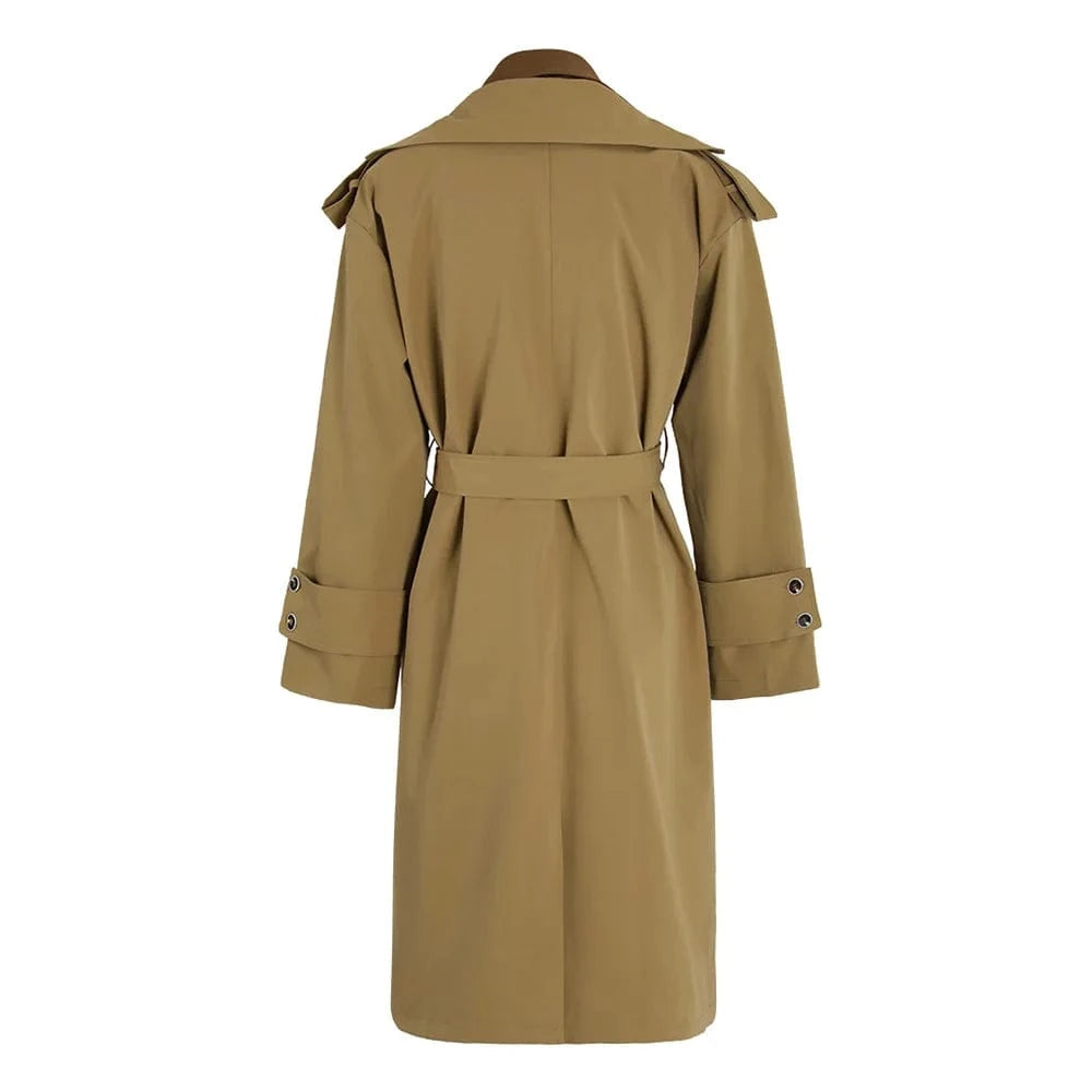 Bettergirl Fashion Patchwork V-neck Khaki Loose Trench Coat Women's Clothing 2024 Spring High Quality Elegant Women's Dresses