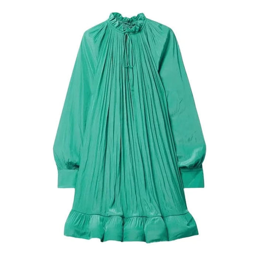 Bettergirl Fashion Round Neck Ruffle Loose Short Green Dress Women's Clothing 2024 Spring High Quality Elegant Women's Dresses
