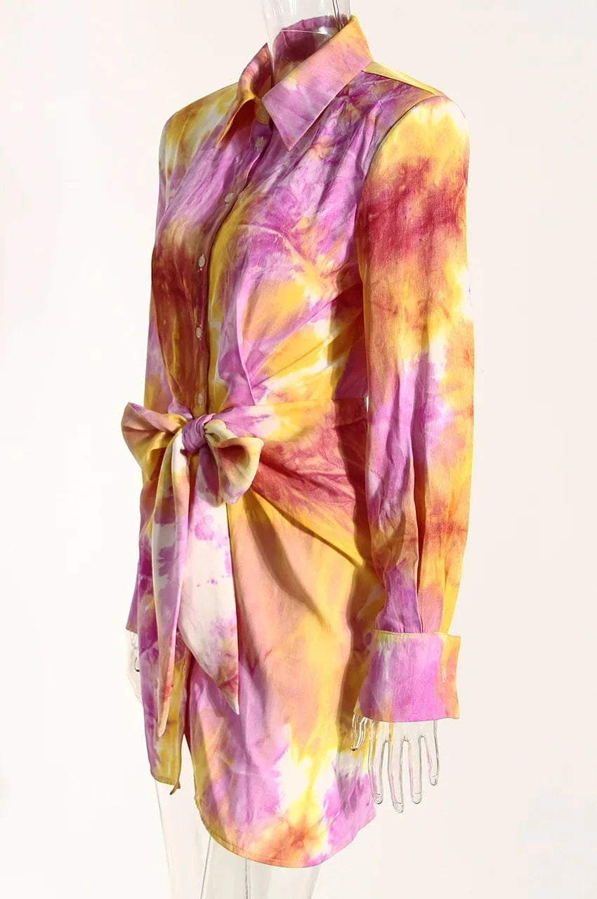 Bettergirl New fashionable Printed 2024 Spring Tie Dyed Shirt Dress
