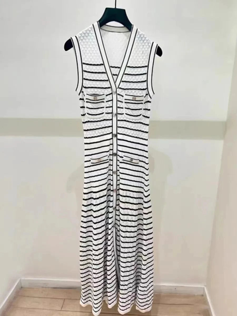 Bettergirl New striped single breasted knitted top jacket for women+half skirt+dress for early spring in 2024