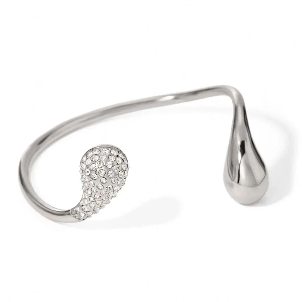 BG873 18k Gold Stainless Steel Asymmetrical Teardrop Crystal Open Bangle Bracelet