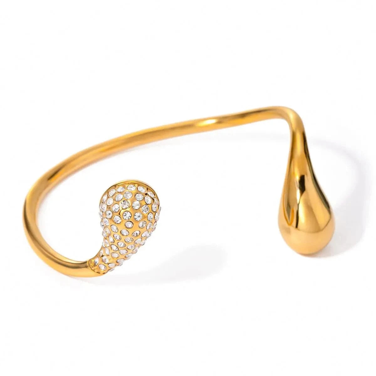 BG873 18k Gold Stainless Steel Asymmetrical Teardrop Crystal Open Bangle Bracelet