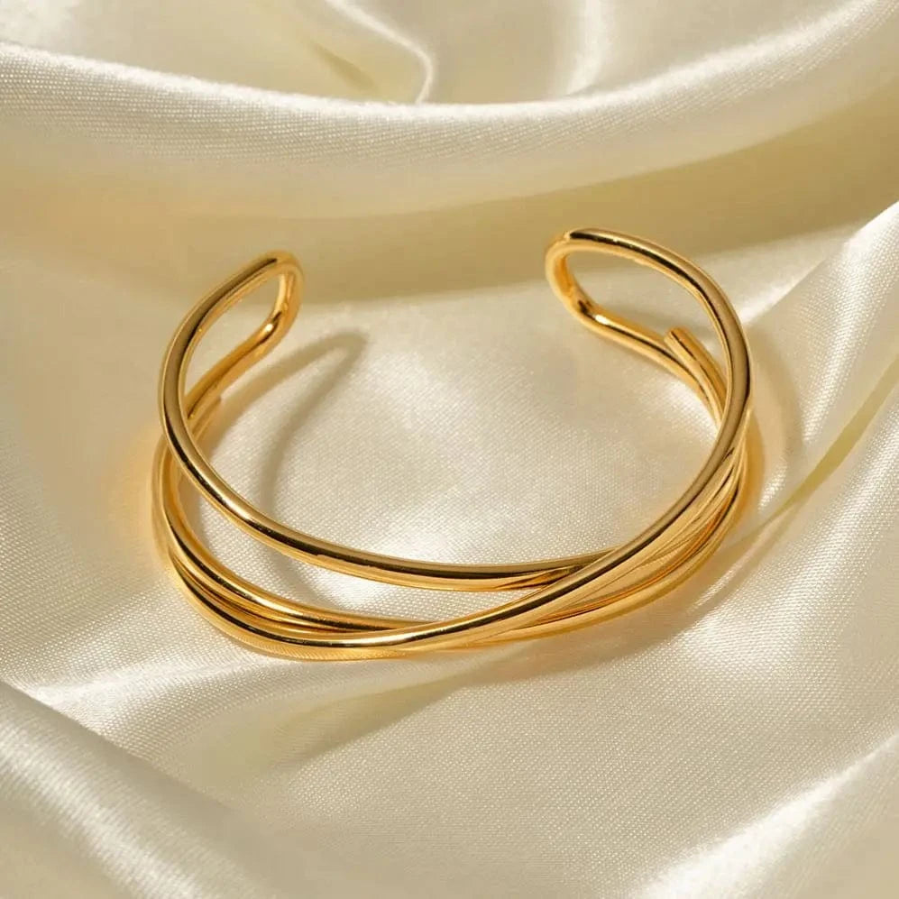 BG883 / 5.72cm / BG883 BG883 New Trend 18K Gold Plated Stainless Steel Bracelet For Women Three Layer Line Opening Cuff Bangles