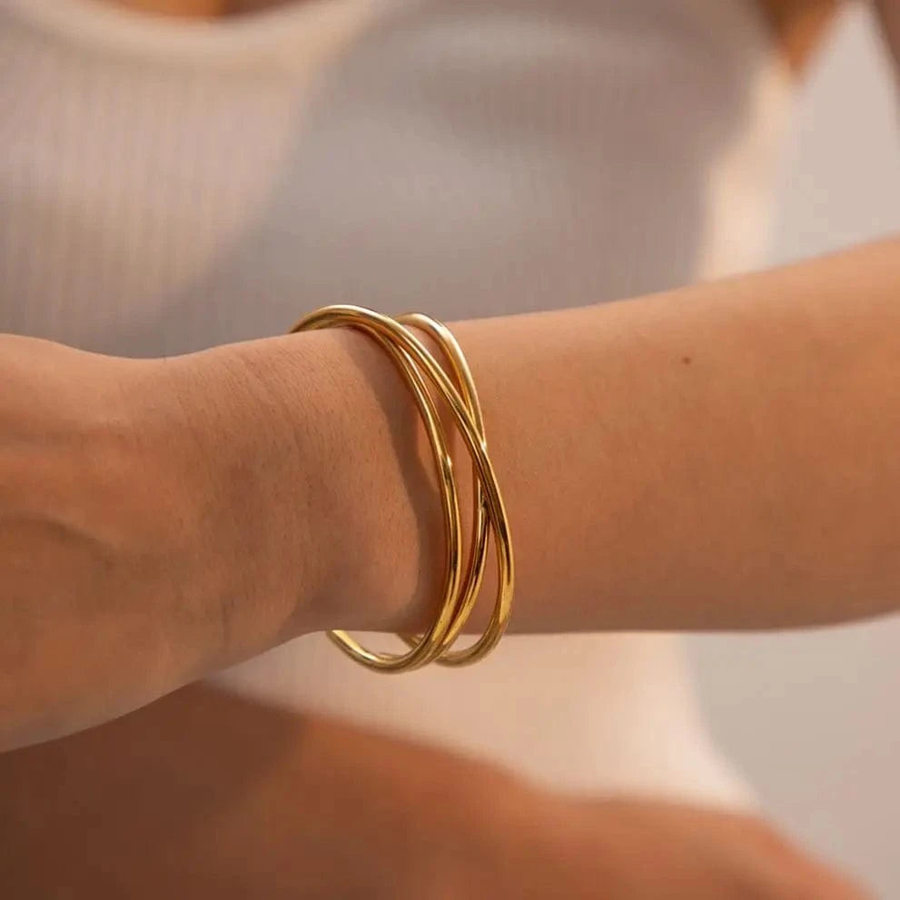 BG883 / 5.72cm / BG883 BG883 New Trend 18K Gold Plated Stainless Steel Bracelet For Women Three Layer Line Opening Cuff Bangles