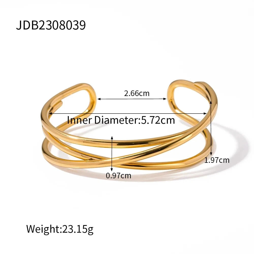BG883 / 5.72cm / BG883 BG883 New Trend 18K Gold Plated Stainless Steel Bracelet For Women Three Layer Line Opening Cuff Bangles