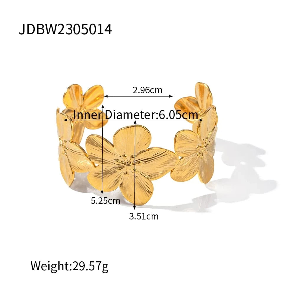 BG888 / Picture / BG888 BG888 Fashion Jewelry 18K Gold Plated Flowers Bracelets Gift Stainless Steel Hammer Statement Flower Cuff Bangle
