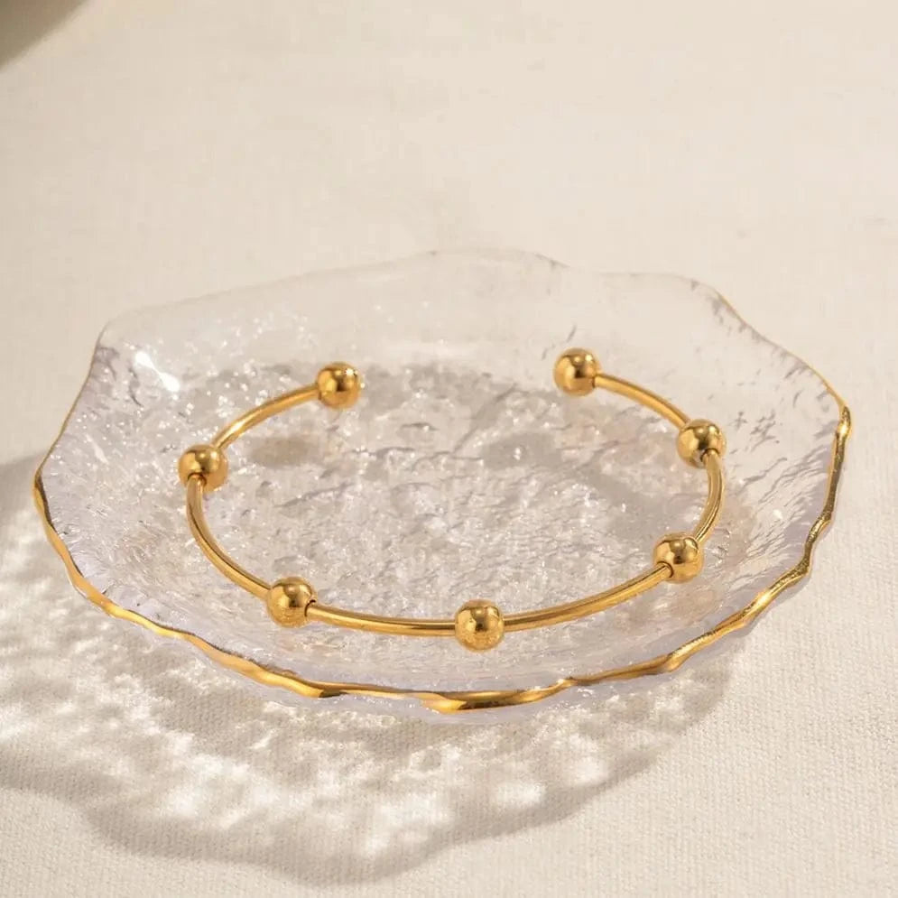 BG889 18k Gold Plated Stainless Steel Bracelets Jewelry Waterproof Mulit Round Ball Open Bangles for Women