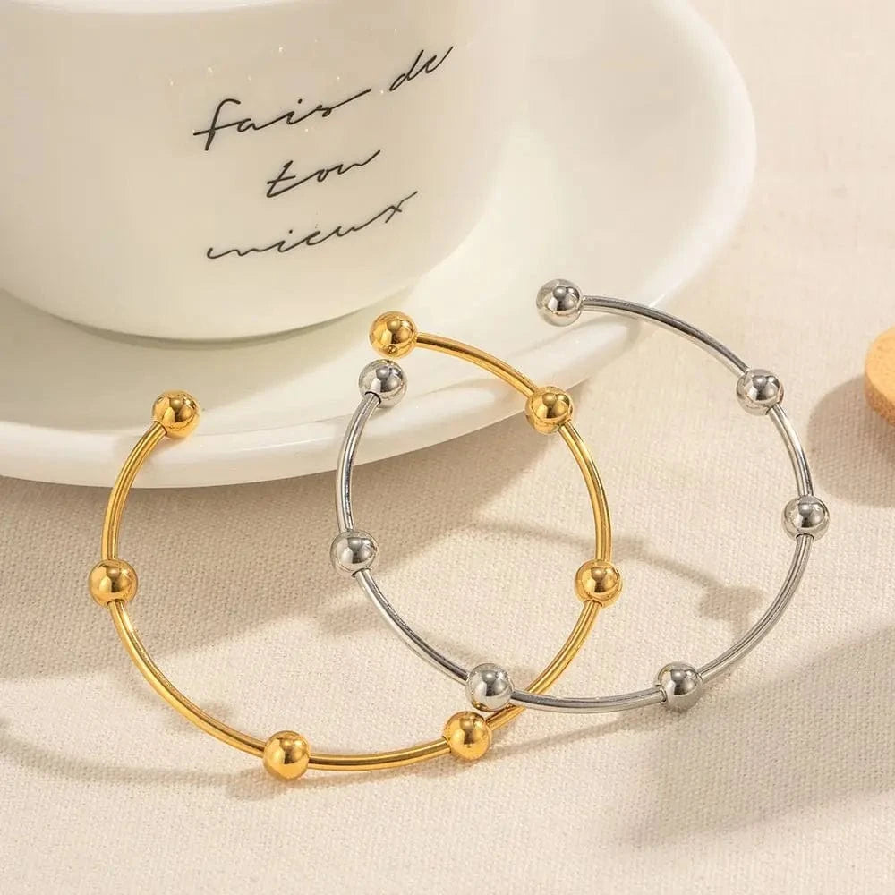 BG889 18k Gold Plated Stainless Steel Bracelets Jewelry Waterproof Mulit Round Ball Open Bangles for Women