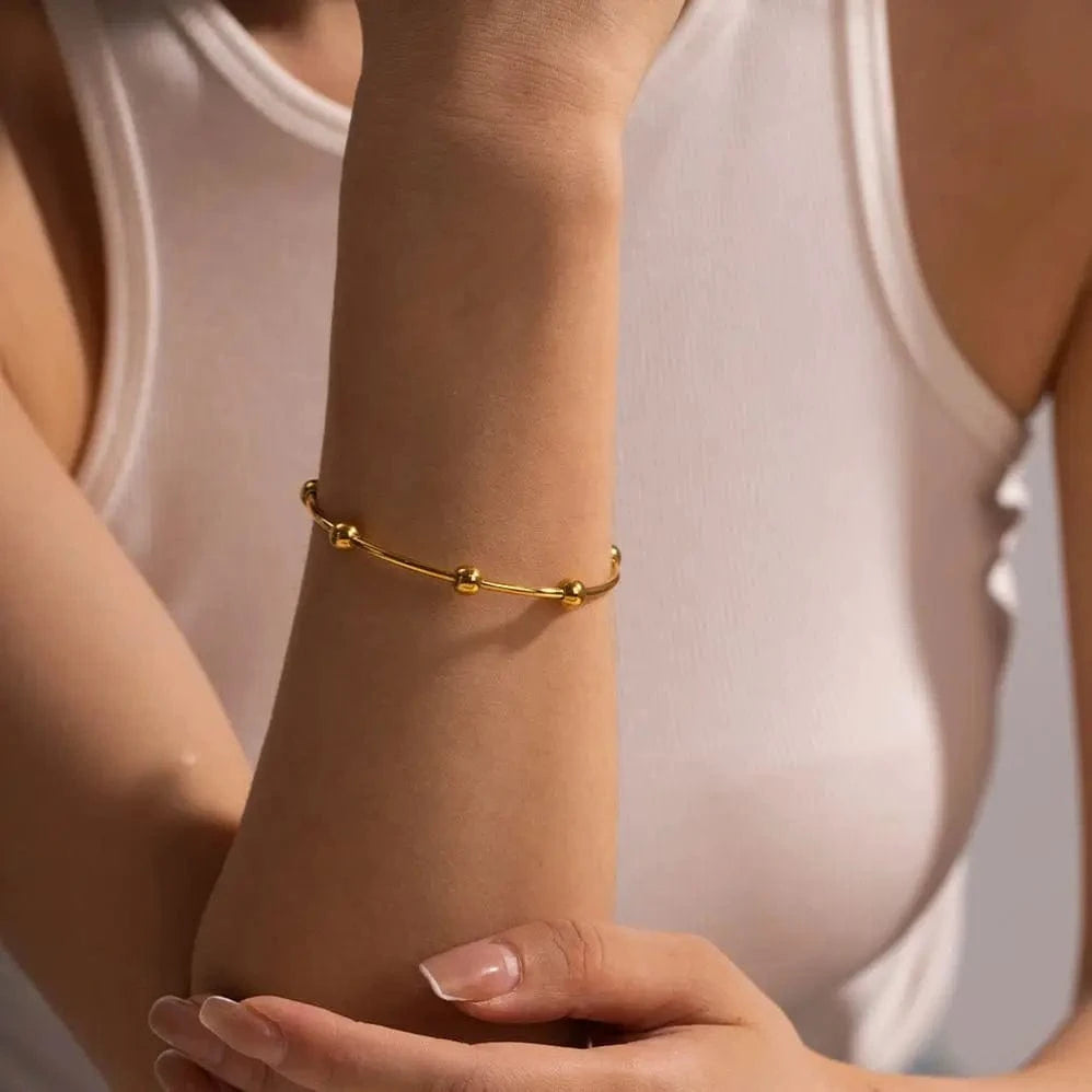 BG889 18k Gold Plated Stainless Steel Bracelets Jewelry Waterproof Mulit Round Ball Open Bangles for Women