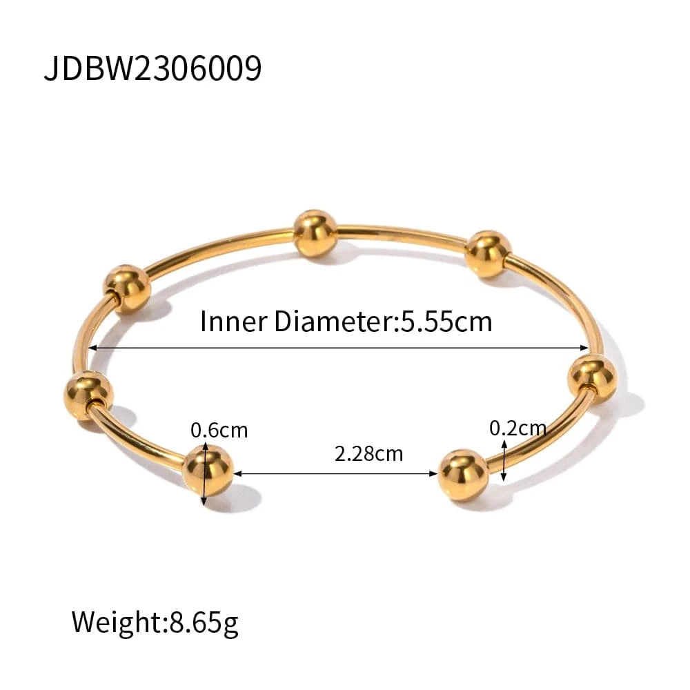BG889 / 5.55cm / BG889 BG889 18k Gold Plated Stainless Steel Bracelets Jewelry Waterproof Mulit Round Ball Open Bangles for Women