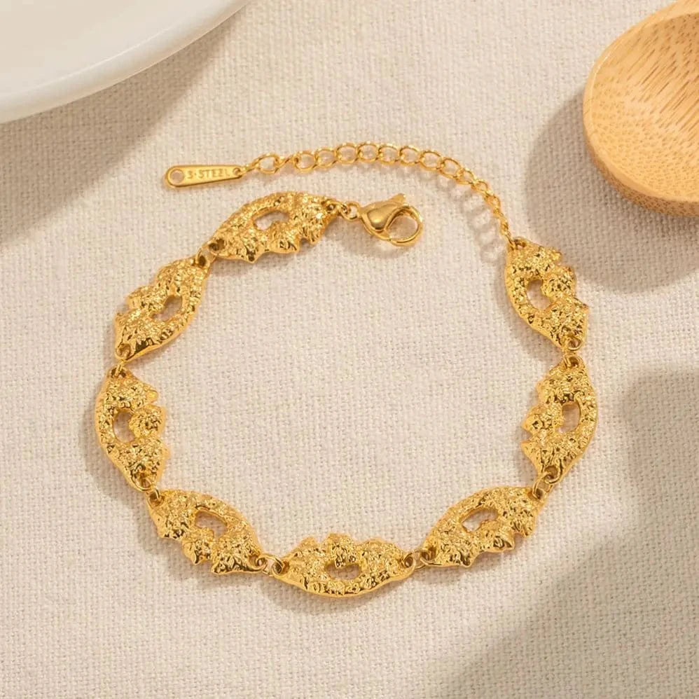 BG892 Vintage 18k Gold Plated Stainless Steel Bracelet Jewelry Volcano Pattern Irregular Geometric Bangles