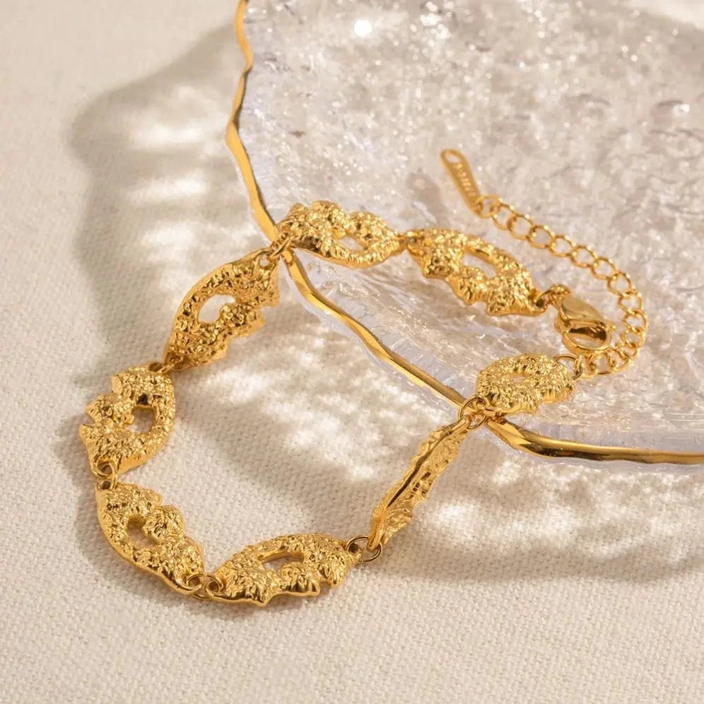 BG892 Vintage 18k Gold Plated Stainless Steel Bracelet Jewelry Volcano Pattern Irregular Geometric Bangles