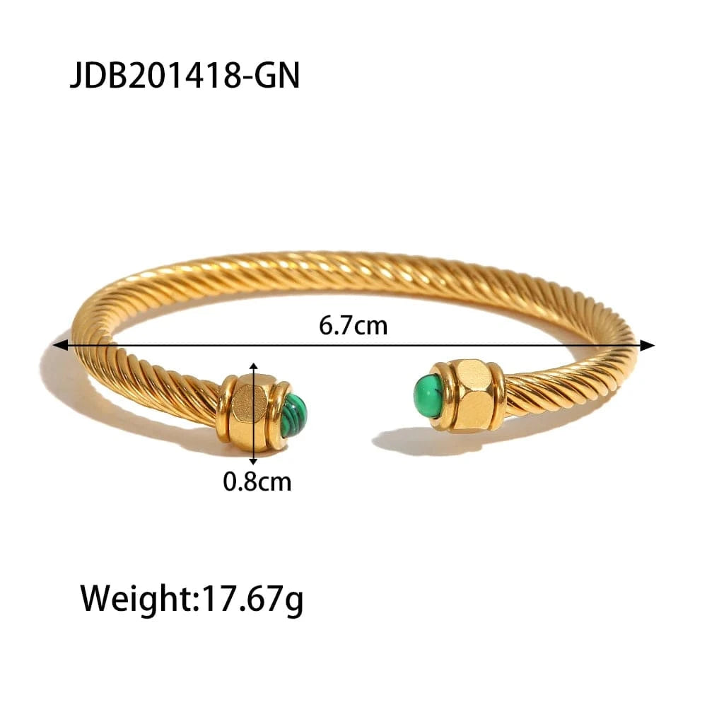 BG894 Waterproof 18k Gold Plated Stainless Steel Jewelry Party Gift Twist Pave Opening Nature Stone Bangles